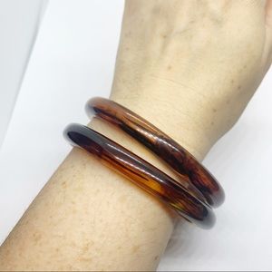 Vintage Retro Plastic Bangle Bracelets Set Brown Tortoise Color Bundle Bangles